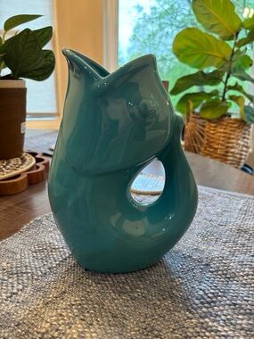 Gurgle Pot  Teal Ceramic Fish Vase - Home Accents